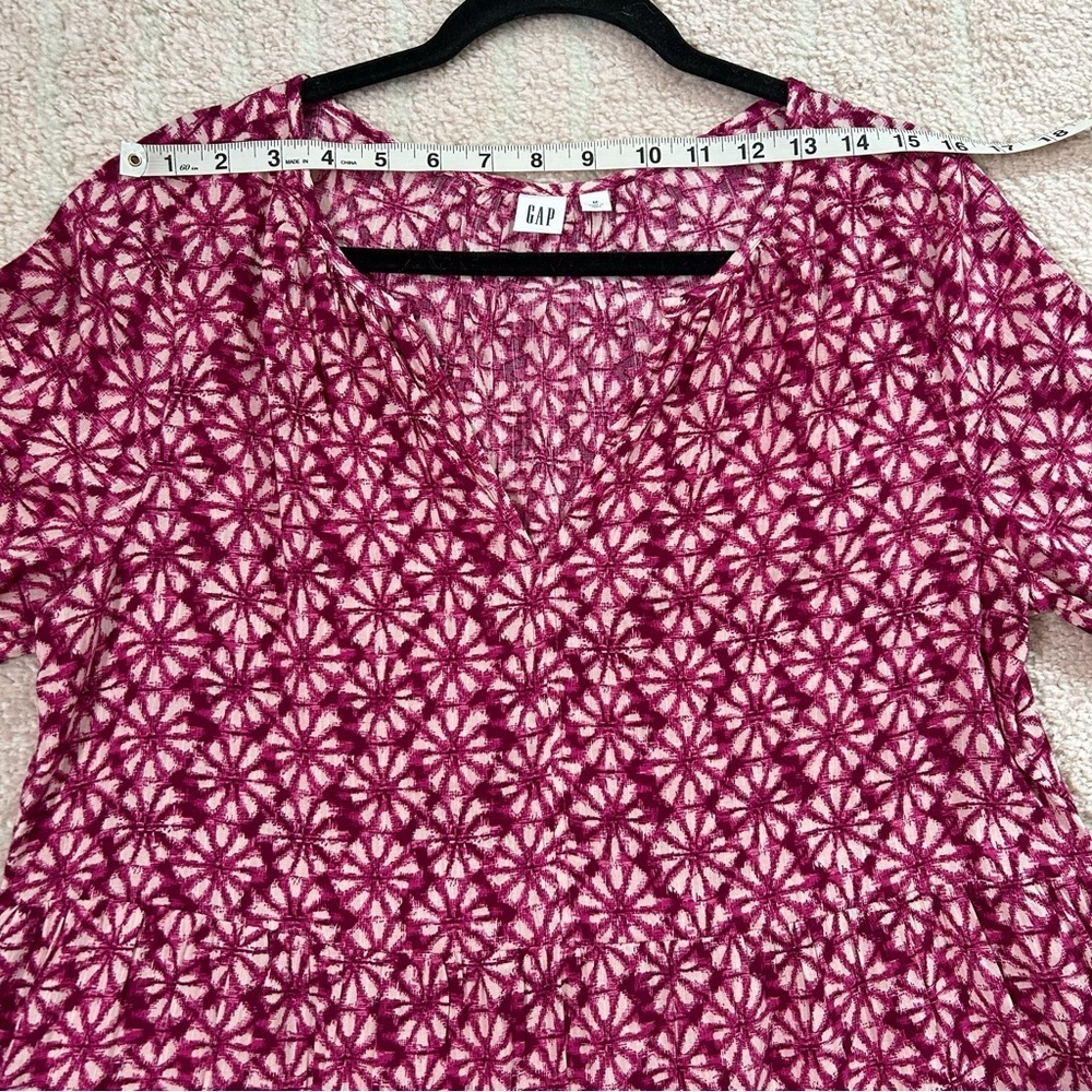 GAP Magenta Pink Floral Print Dress 3/4 Sleeves Size Medium Cotton Blend Midi - Picture 5 of 11